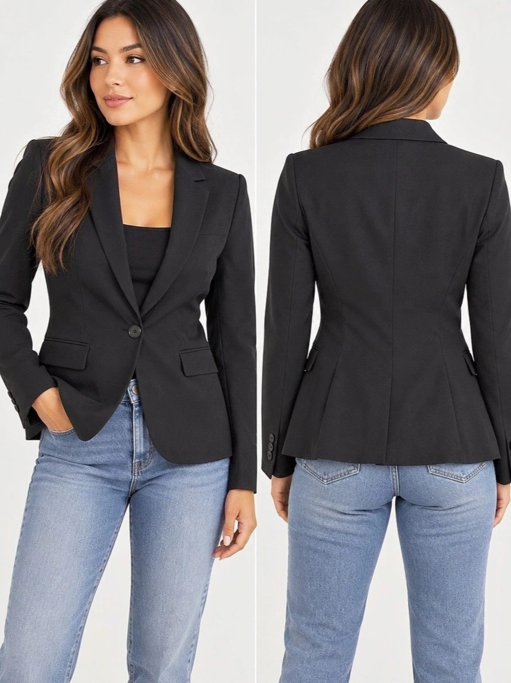 Zara Basic Black Fitted Tailored Blazer Size 2 Classic Single Button Jacket